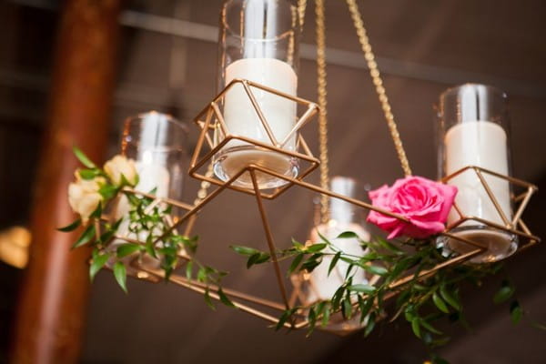 Geometric chandelier with flowers