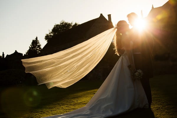 Sun shining through bride's veil