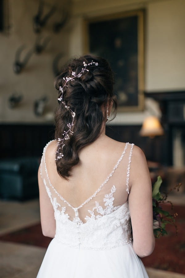 Hair vine in back of bride's hair
