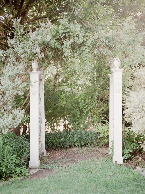 Pillars in garden of Barr Mansion in Austin, Texas