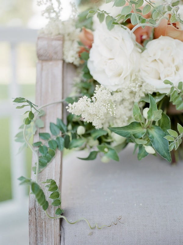 Trailing foliage of bridal bouquet