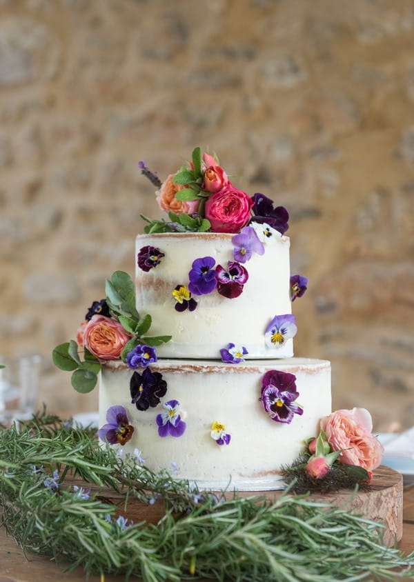 Wedding cake with edible flowers