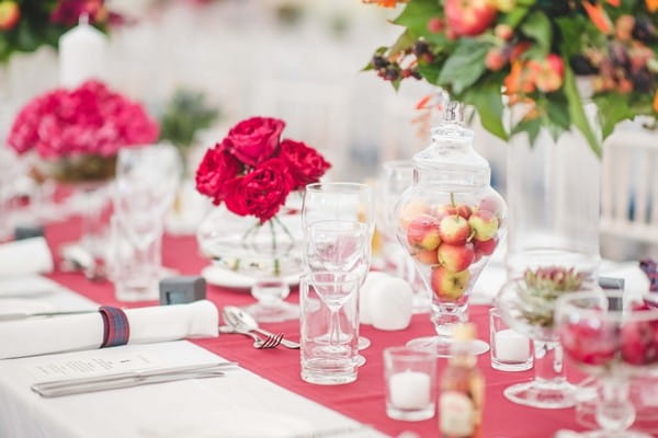 Apothecary Jar Filled with Apples for Wedding Table Centrepiece