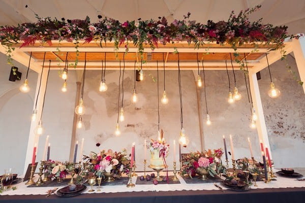Edison Lighting Hanging Over Wedding Table