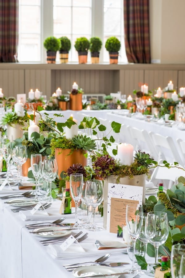 Long Wedding Table Styled with Copper and Greenery