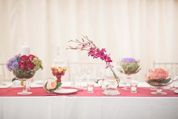 Various Flowers Used as Wedding Table Centrepieces