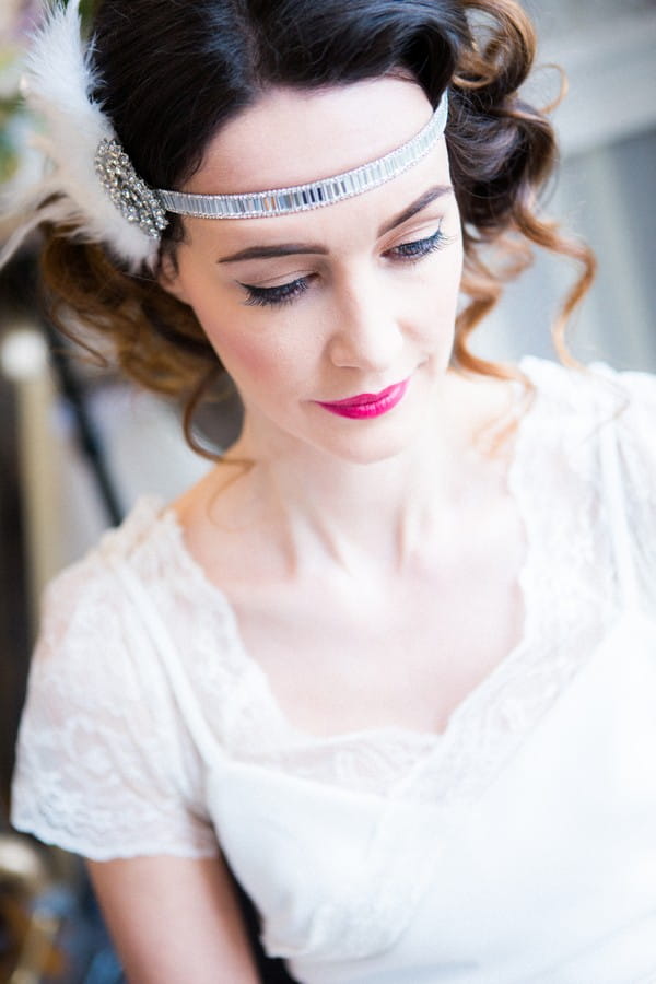 1920s bride with feather headband