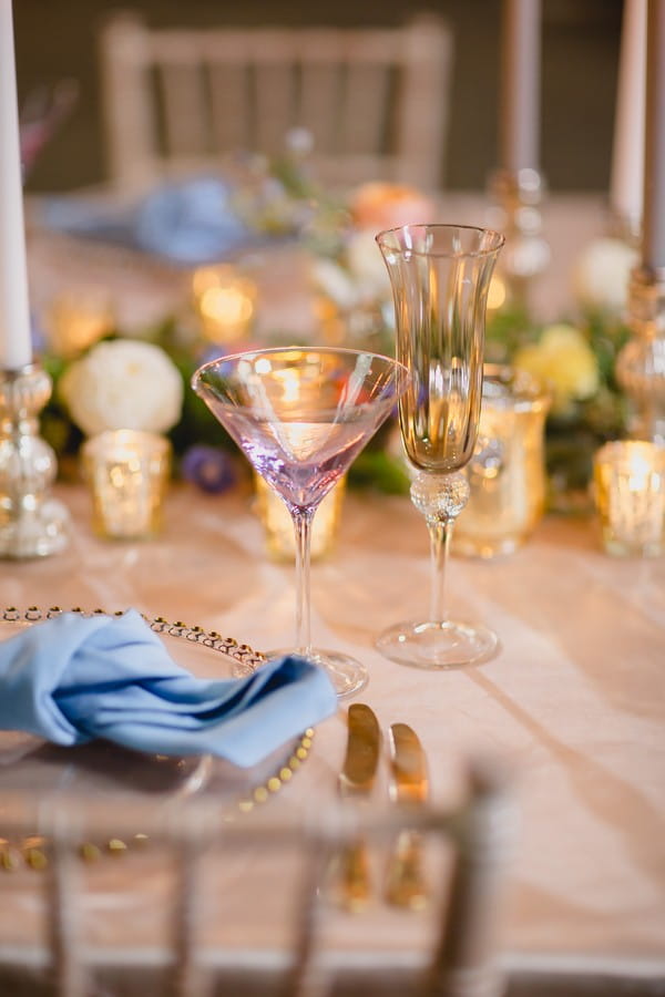 Glasses at wedding place setting