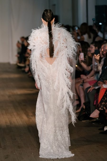 Back of 19-23 Wedding Dress with Feather Cape from the BERTA Miami Spring/Summer 2019 Bridal Collection