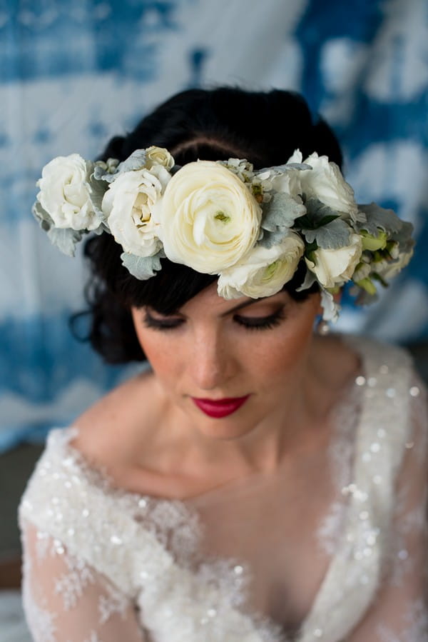 Bride's white flower crown