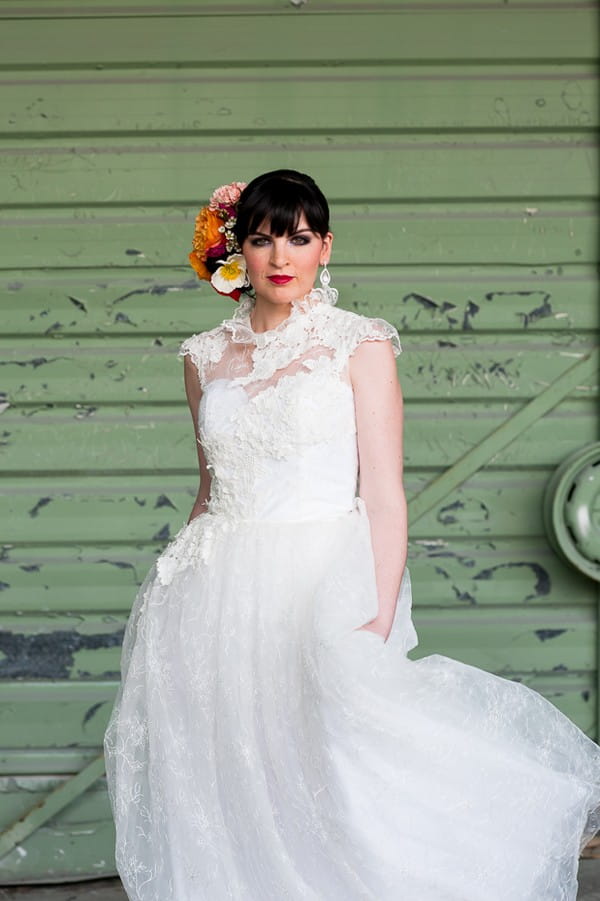 Bride with colourful flowers in hair