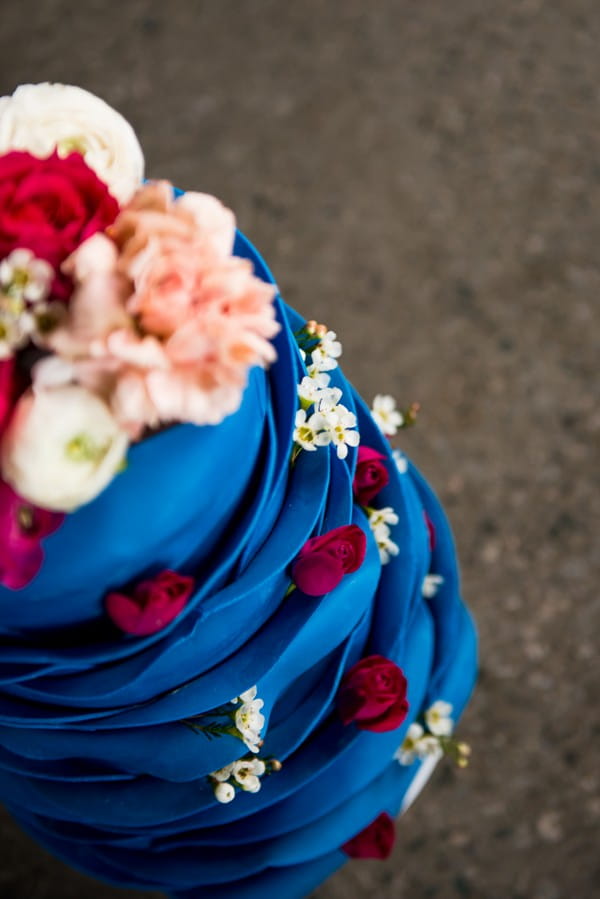 Ruffles on blue wedding cake