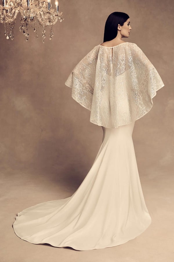 Back of 4805 Wedding Dress with Cape from the Paloma Blanca Fall/Winter 2018 Bridal Collection