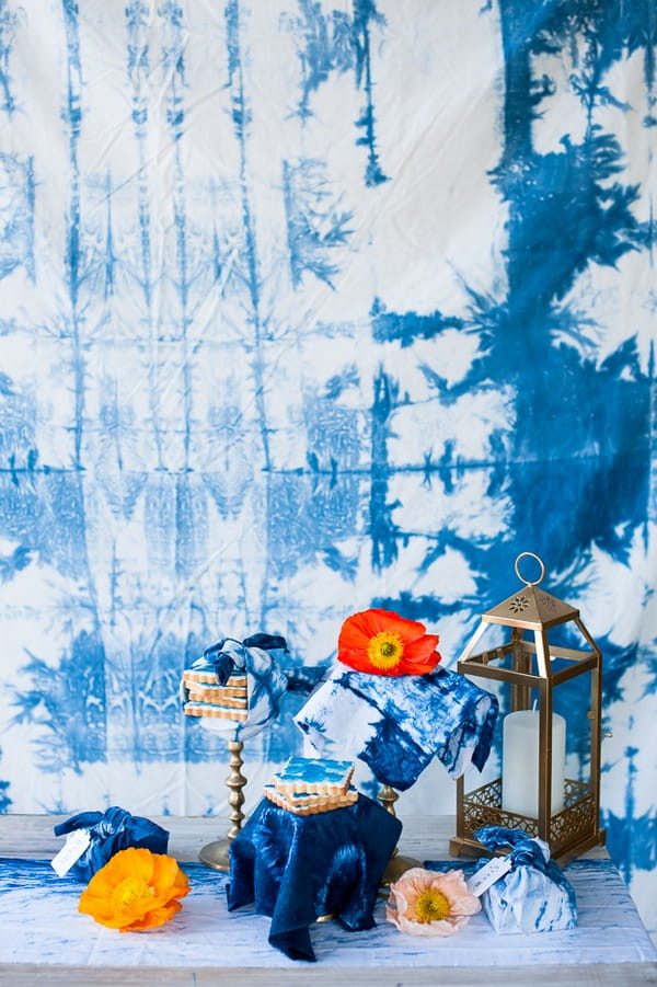 Indigo Shibori wedding backdrop and decorations