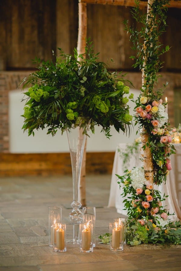 Tall vase with foliage display