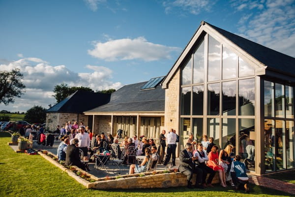 Drinks Reception Outside Orchard Barn at Blackwell Grange