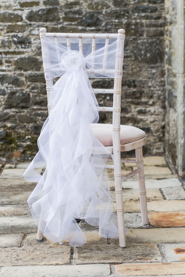 Limewashed Chiavari Chairs with Lace Sash