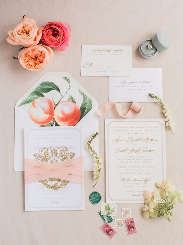 Peach wedding stationery