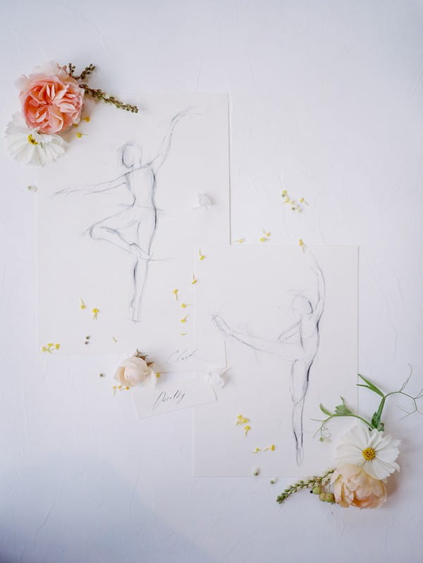 Sketch of dancer with yellow flowers