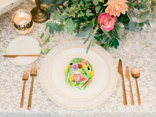 Colourful food on wedding plate