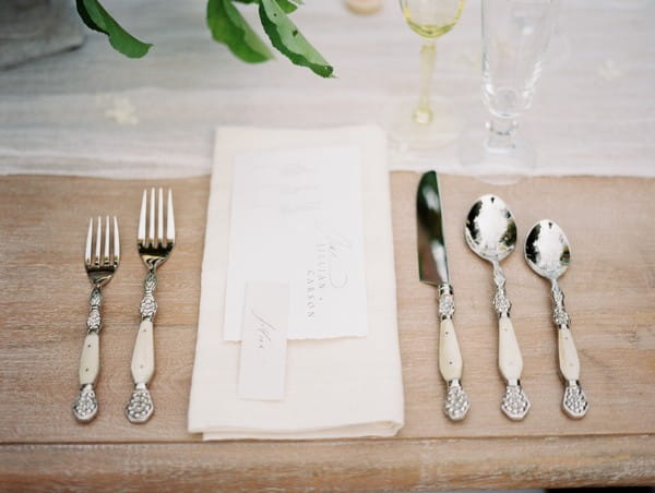 Wedding place setting with cutlery laid out