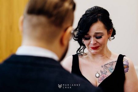 EMotional bride crying in front of groom - Picture by Marianne Chua Photography