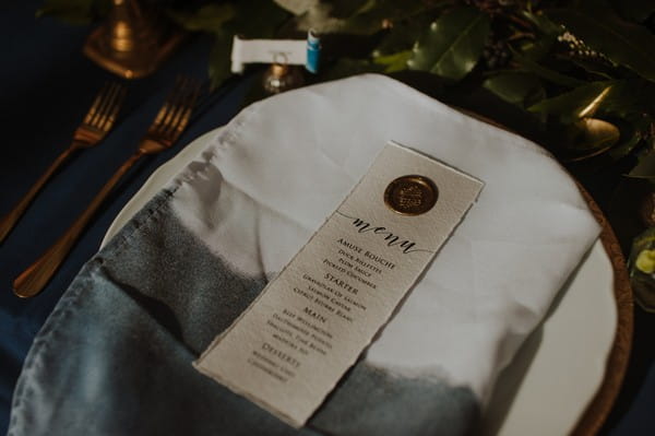 Menu on wedding plate