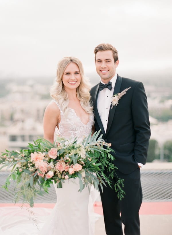 Bride and groom smiling