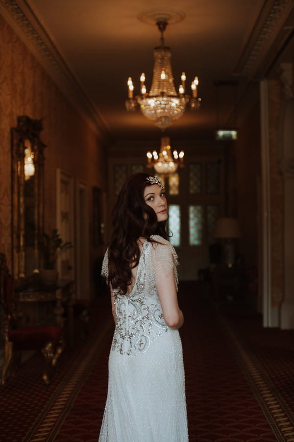 Bride looking over shoulder