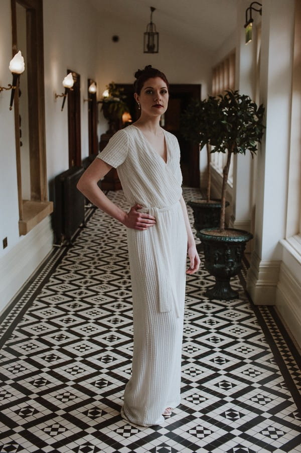 Bride wearing bridal jumpsuit