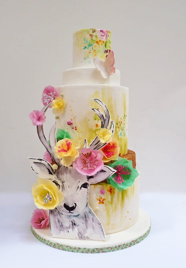 Watercolour Deer Hand-Painted Wedding Cake