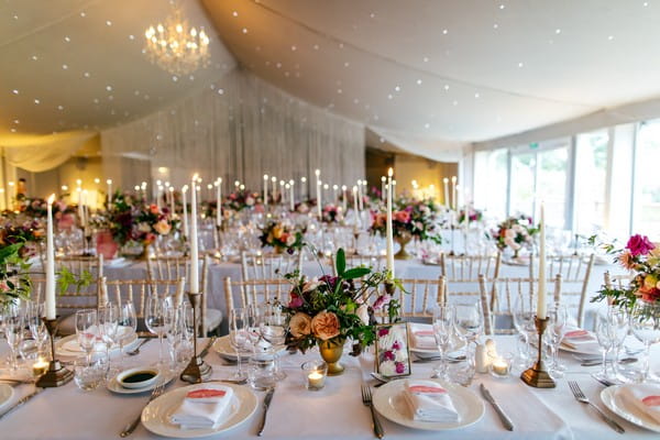 Wedding breakfast tables at Combermere Abbey