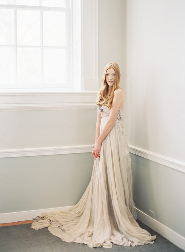 Bride wearing long wedding dress