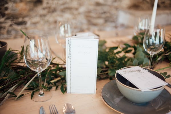 White and silver wedding table stationery