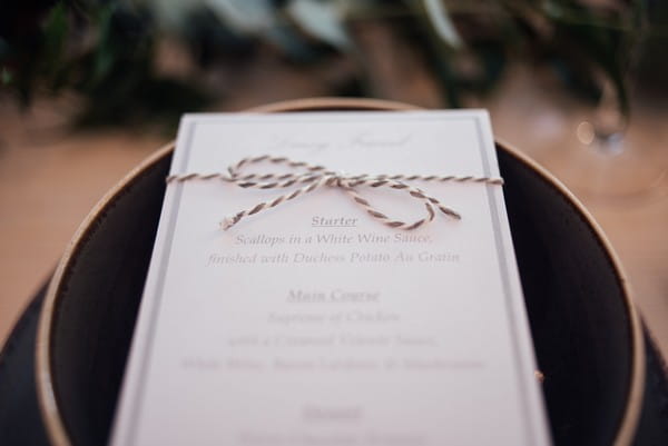 Wedding menu with string detail