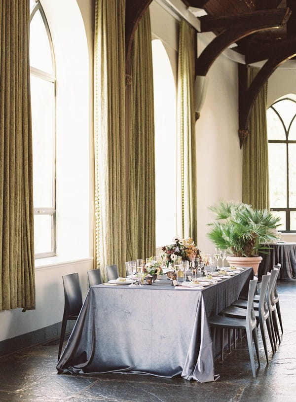 Wedding table with grey tablecloth