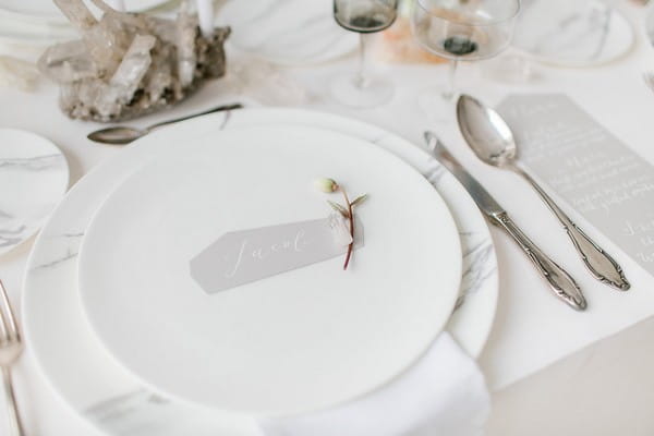 Wedding place setting with crystal shaped place name