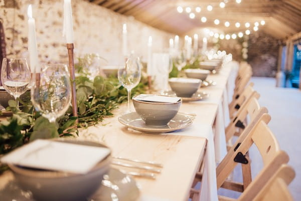 Long wedding table with rustic styling