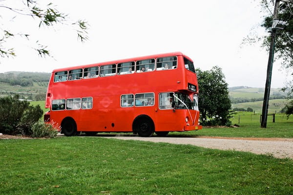Red bus arriving at Graciosa wedding