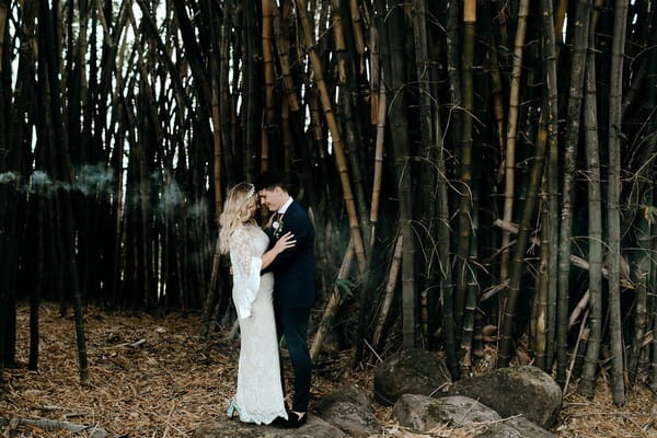 Bride and groom by trees at Graciosa