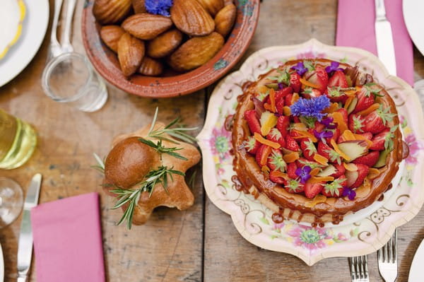 Colourful fruit topped wedding cake