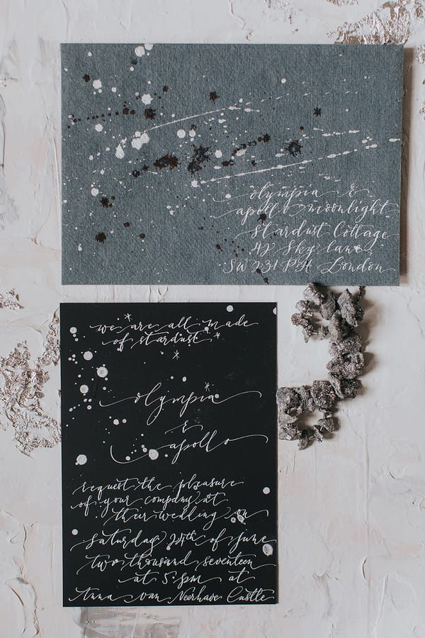 Grey and black celestial wedding stationery