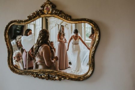 Reflection in mirror of wedding morning bridal preparations - Picture by Andy Turner Photography