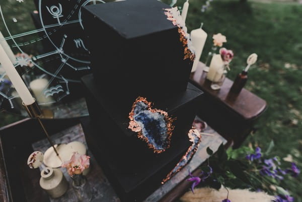 Black wedding cake with geode detail