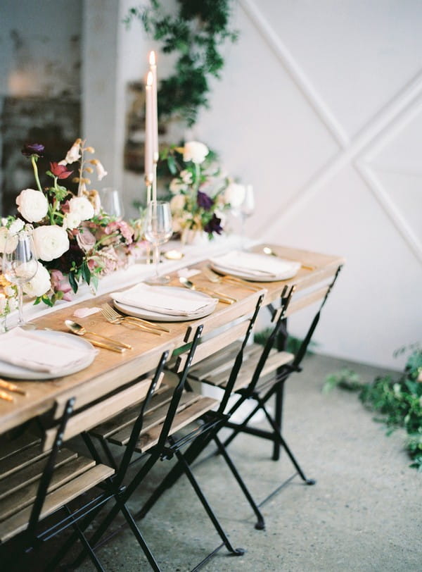 Wooden wedding table and chairs with metal legs