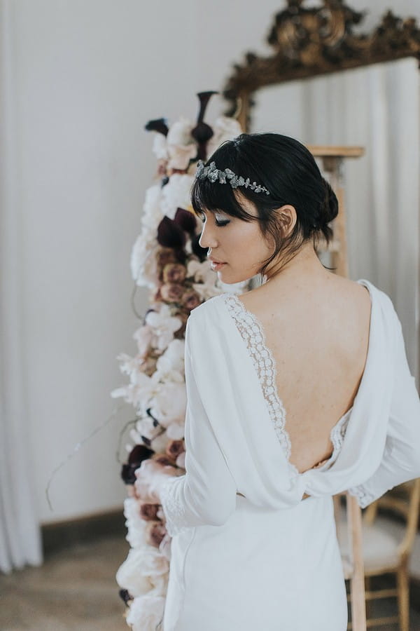 Cowl back of bride's wedding dress
