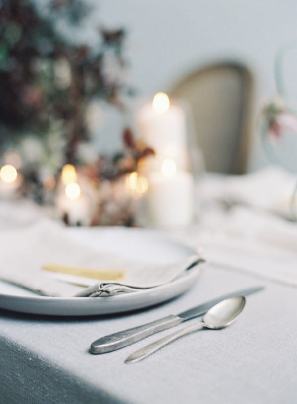 Pewter cutlery on wedding table