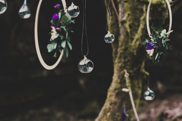 Glass baubles hanging from tree