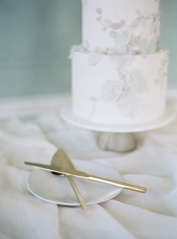 Gold knife and cake slice