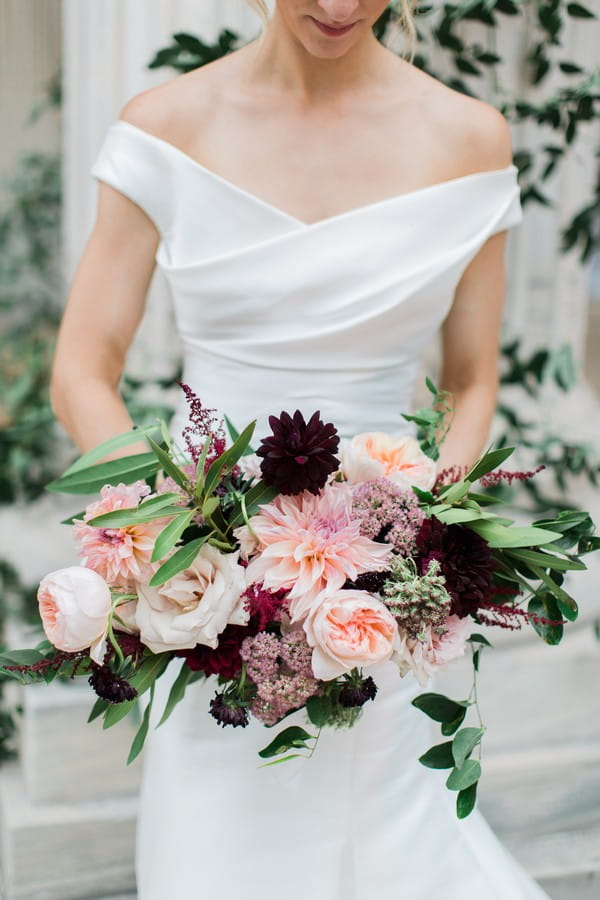 Bride's bouquet with pink and burgundy flowers